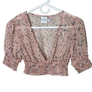 Princess Polly‎ Floral V Neck Floral Sheer Cropped Peasant Top Size Small 2